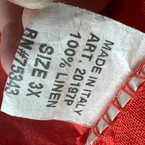 SAIPH LAB | Plus Size NEW Women's 3X Orange 100% Linen Tunic Top Made in Italy - Picture 11 of 12